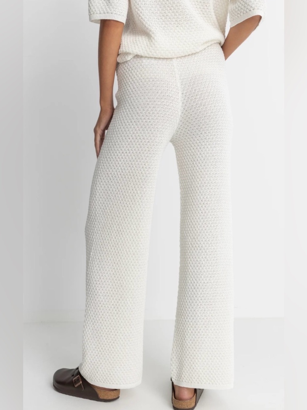 Cream Wide-Leg Knit Pants